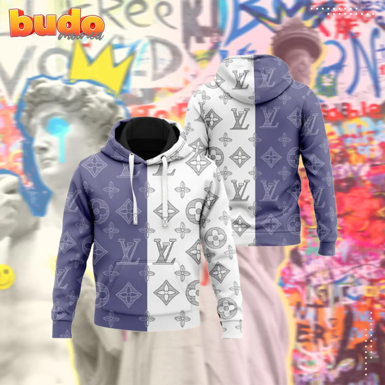 Louis vuitton blue white luxury unisex hoodie luxury brand outfit for men women - hot new